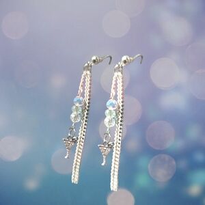 Sparkling Martini White Chain Dangle Earrings